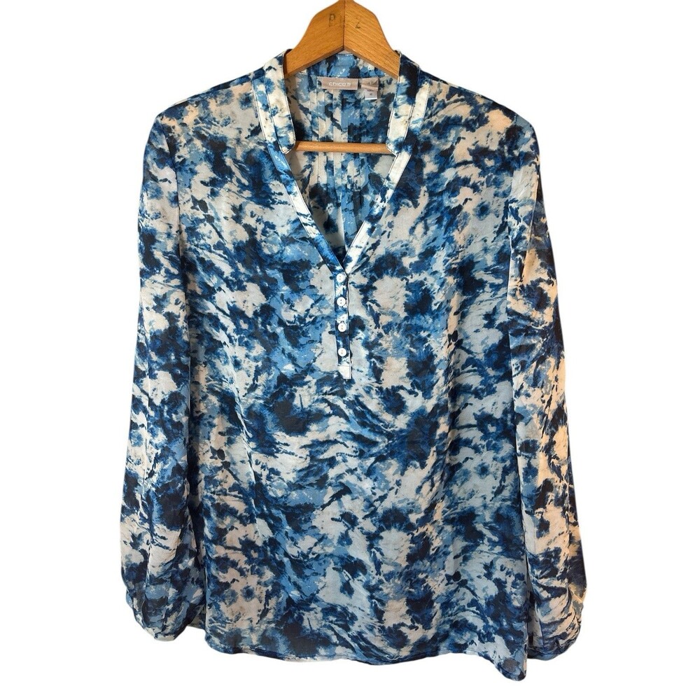 Chico’s Floral Long Sleeve Blouse size 1 Medium Office Career Gardencore